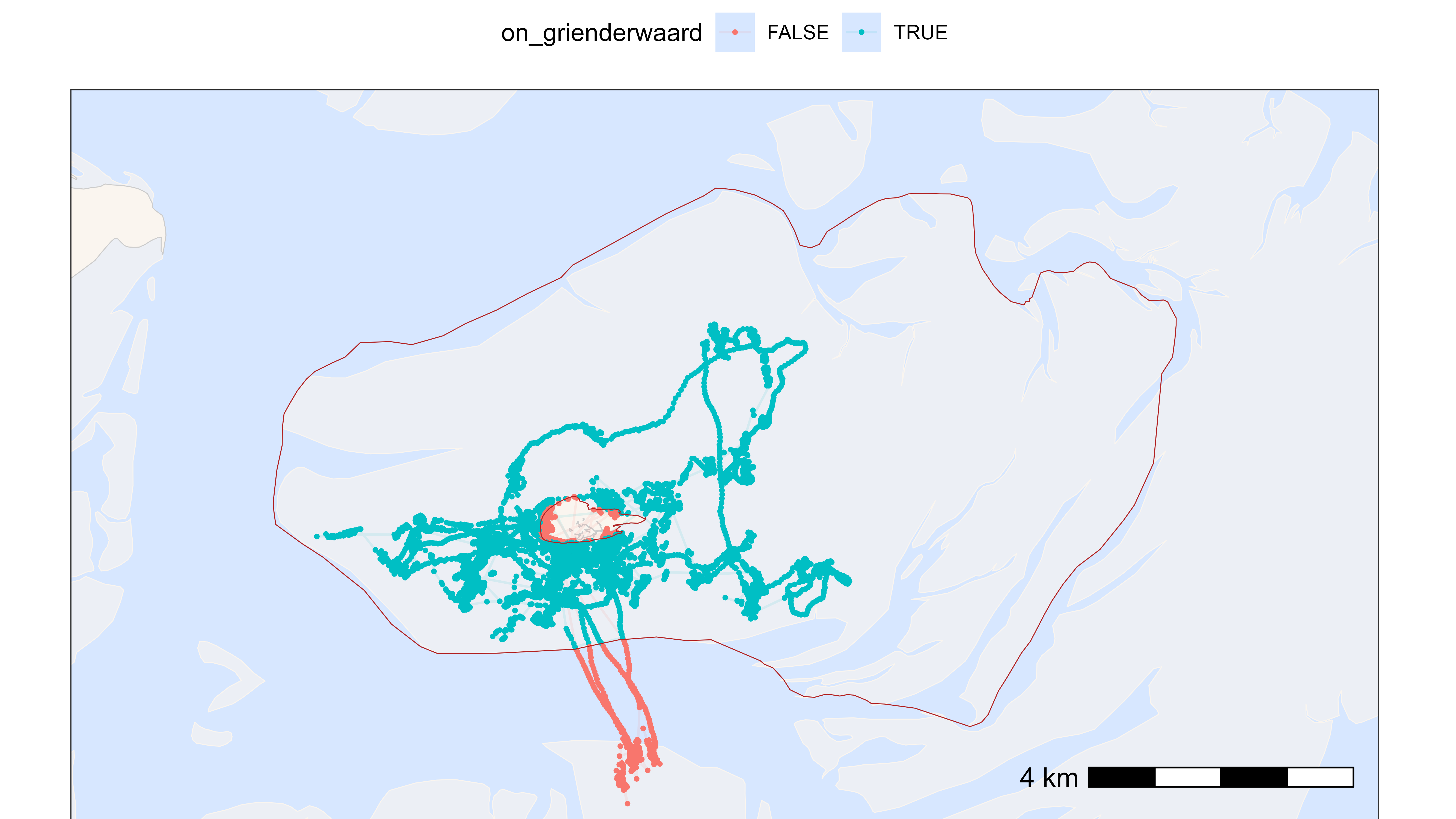 Plot with positions within and outside of Grienderwaard