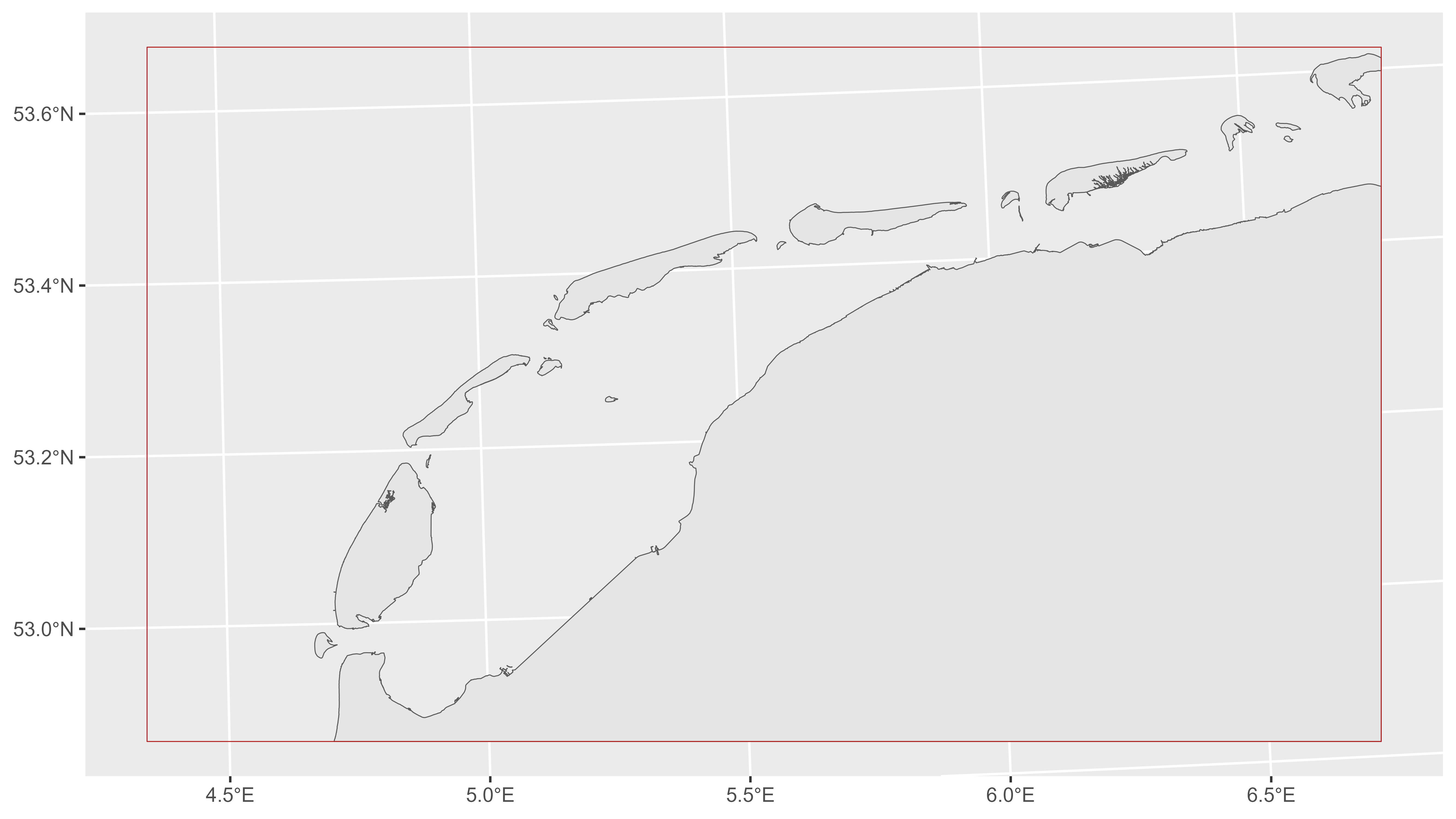 Cropped land polygon around the Dutch Wadden Sea